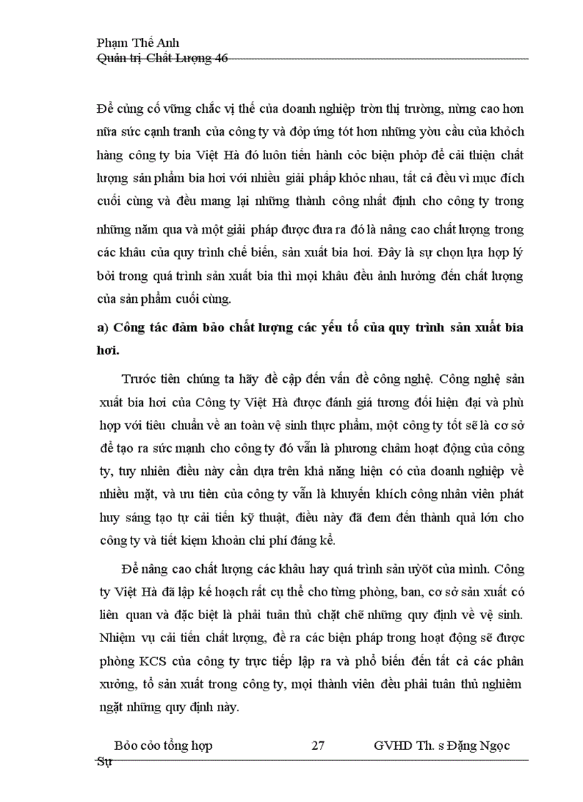 image for page Hoạt động nâng cao chất lượng quy trình sản xuất bia hơi của công ty việt hà