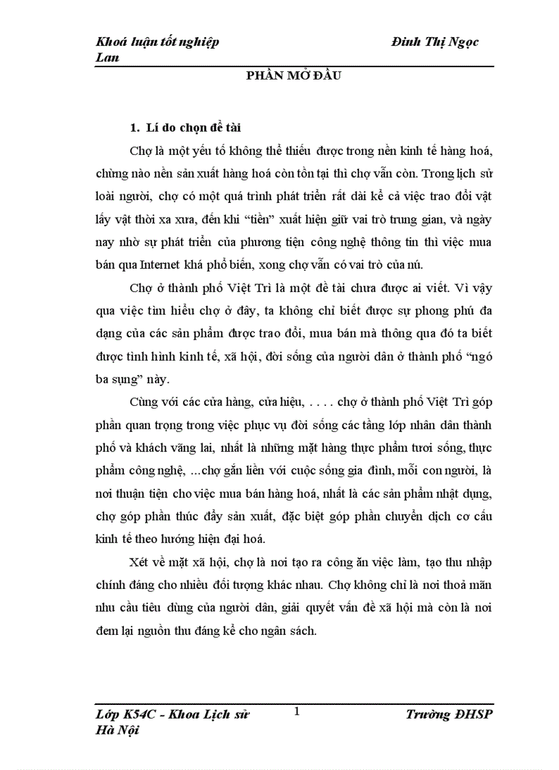 Bước đầu tìm hiểu chợ ở thành phố Việt Trì từ 1986- 2007