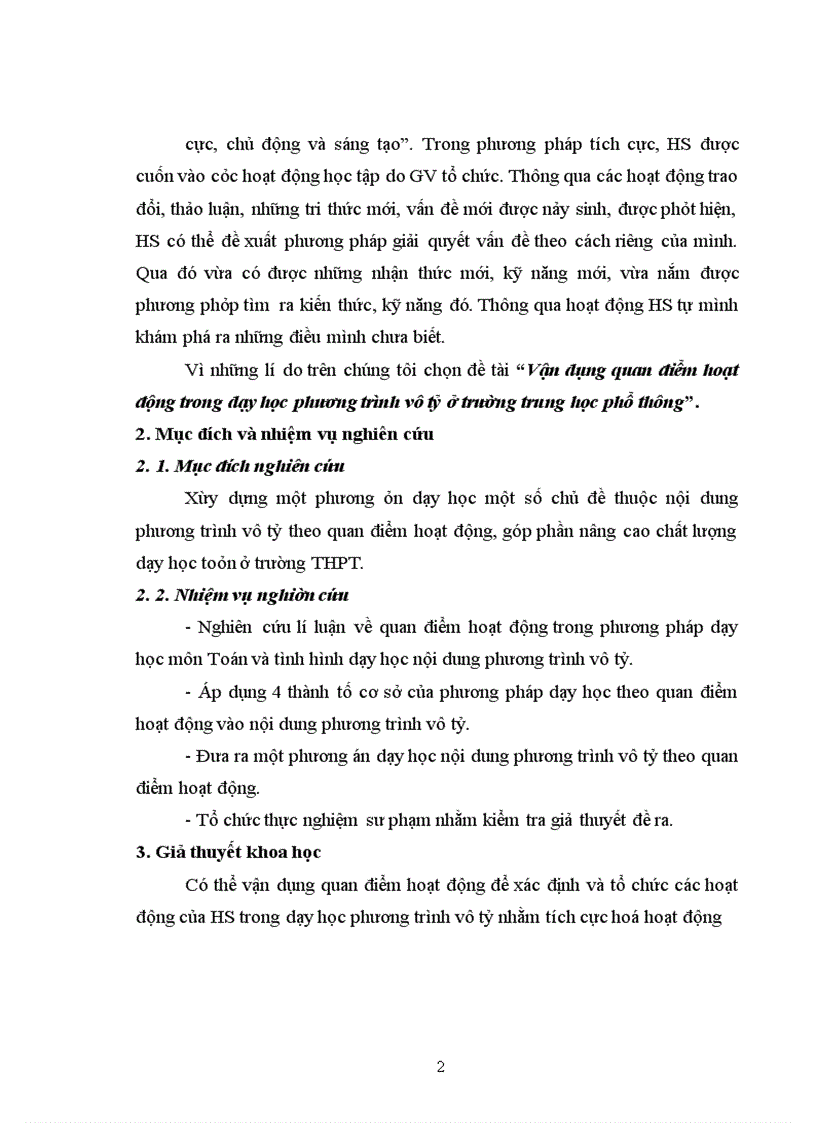 image for page Vận dụng quan điểm hoạt động trong dạy học phương trình vô tỷ ở trường trung học phổ thông