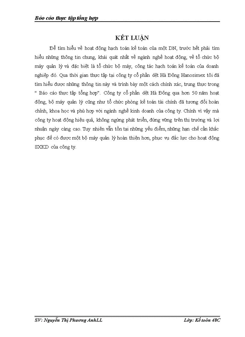 image for page Thực tập tổng hợp: Một số đánh giá về tình hình tổ chức hạch toán kế toán tại công ty cổ phần dệt hà đông
