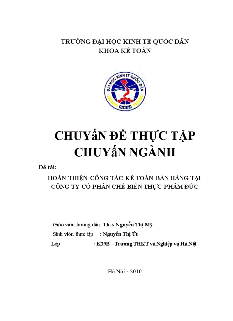 image for page Hoàn thiện công tác kế toán bán hàng tại Công ty cổ phần Chế biến thực phẩm Đức