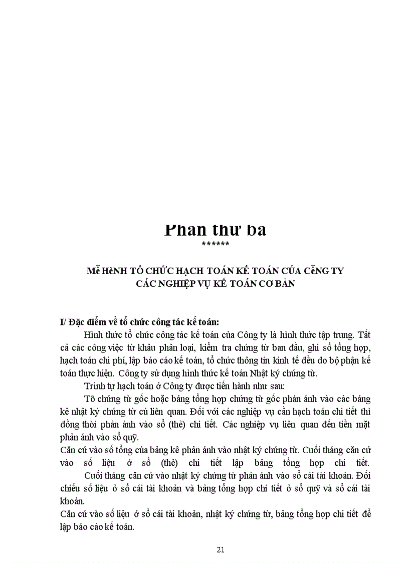 image for page Mô hình tổ chức hạch toán kế toán của Công ty. Kế toán các nghiệp vụ cơ bản
