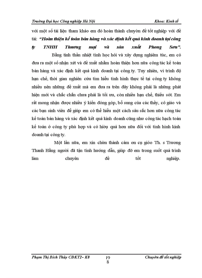 image for page Hoàn thiện kế toán bán hàng và xác định kết quả tại Công ty TNHH Thưong mại và sản xuất Phong Sơn