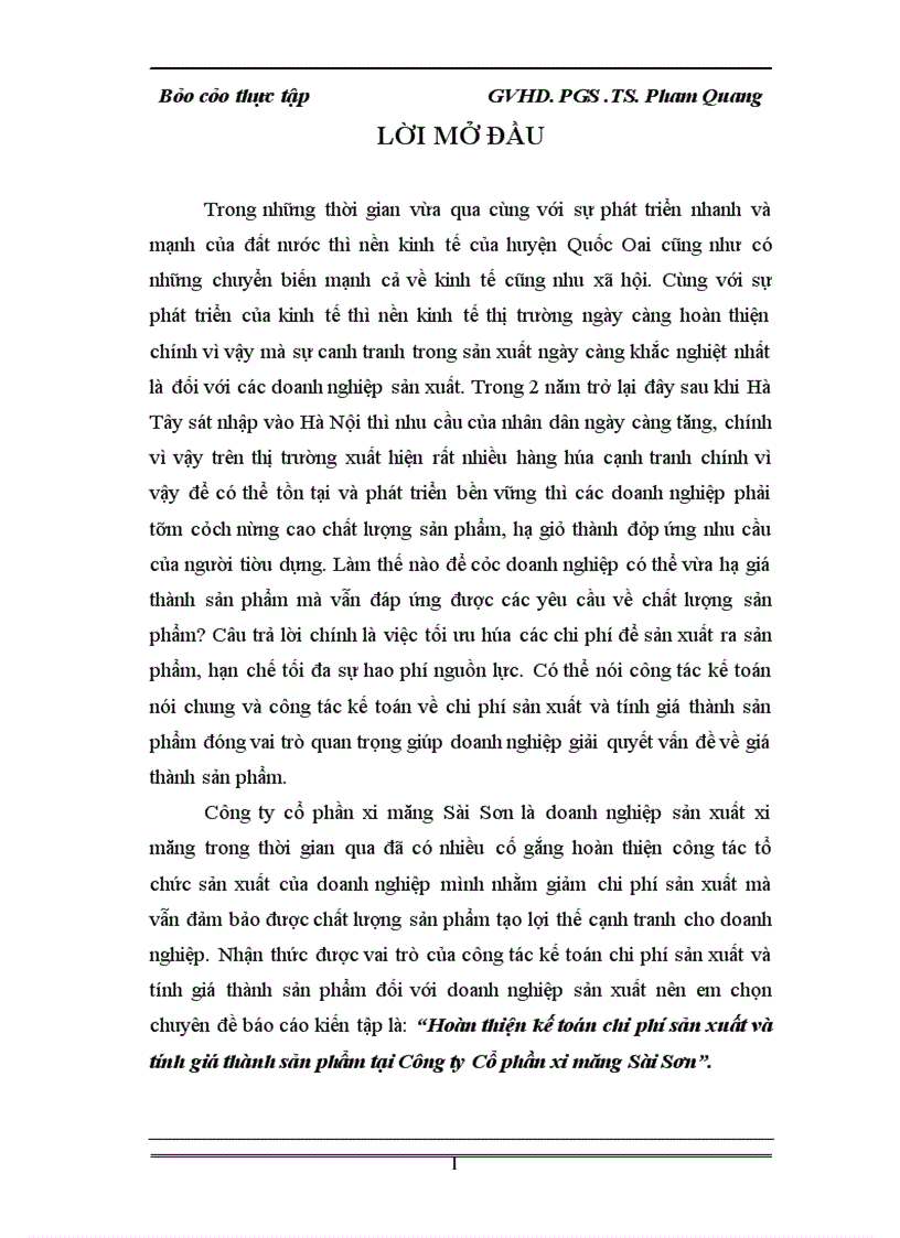 image for page Hoàn thiện kế toán chi phí sản xuất và tính giá thành sản phẩm tại Công ty Cổ phần xi măng Sài Sơn