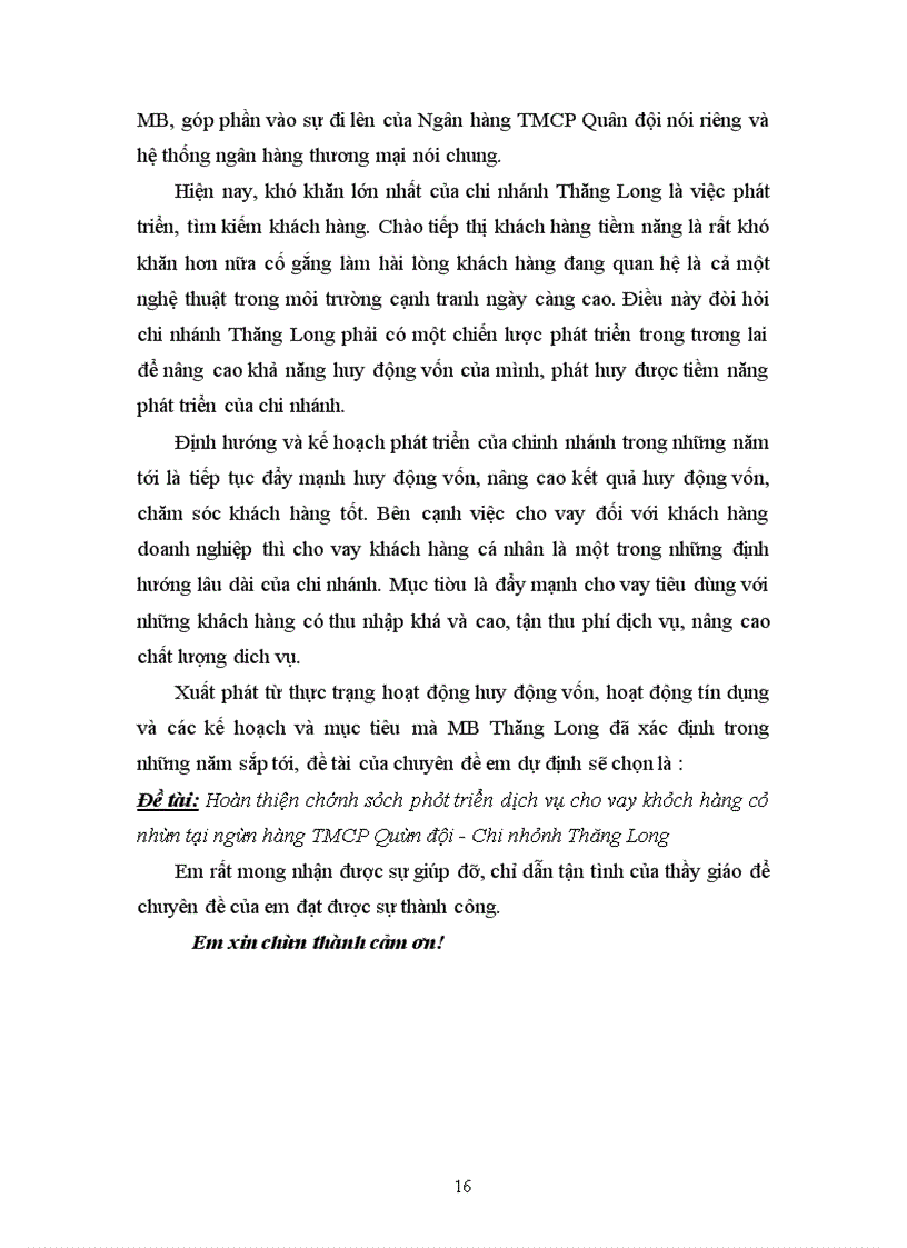 image for page Hoàn thiện chính sách phát triển dịch vụ cho vay khách hàng cá nhân tại ngân hàng TMCP Quân đội - Chi nhánh Thăng Long