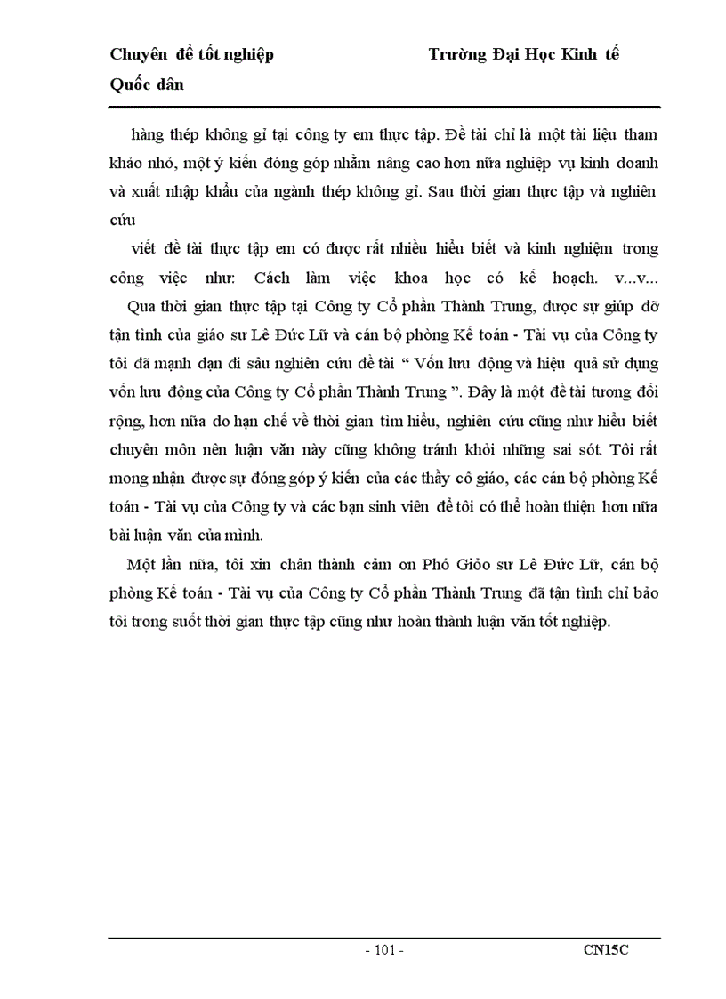 image for page Vốn lưu động và hiệu quả sử dụng vốn lưu động của Công ty Cổ phần Thành Trung
