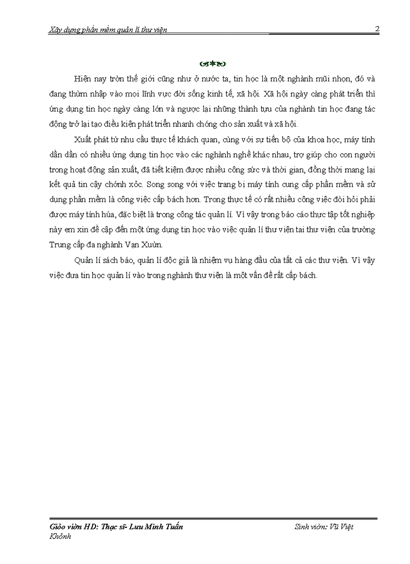 image for page Ứng dụng tin học vào việc quản lí thư viện tai thư viện của trường Trung cấp đa nghành Vạn Xuân