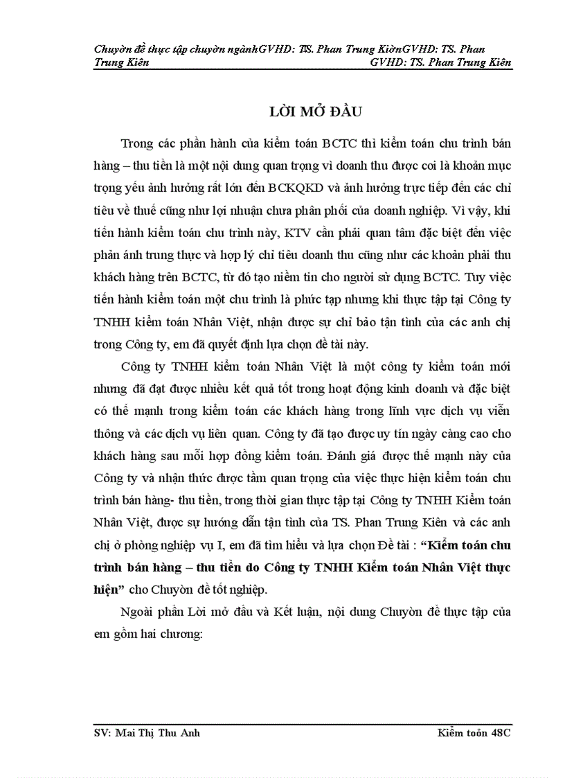 image for page Kiểm toán chu trình bán hàng - thu tiền do do Công ty TNHH Kiểm toán Nhân Việt thực hiện