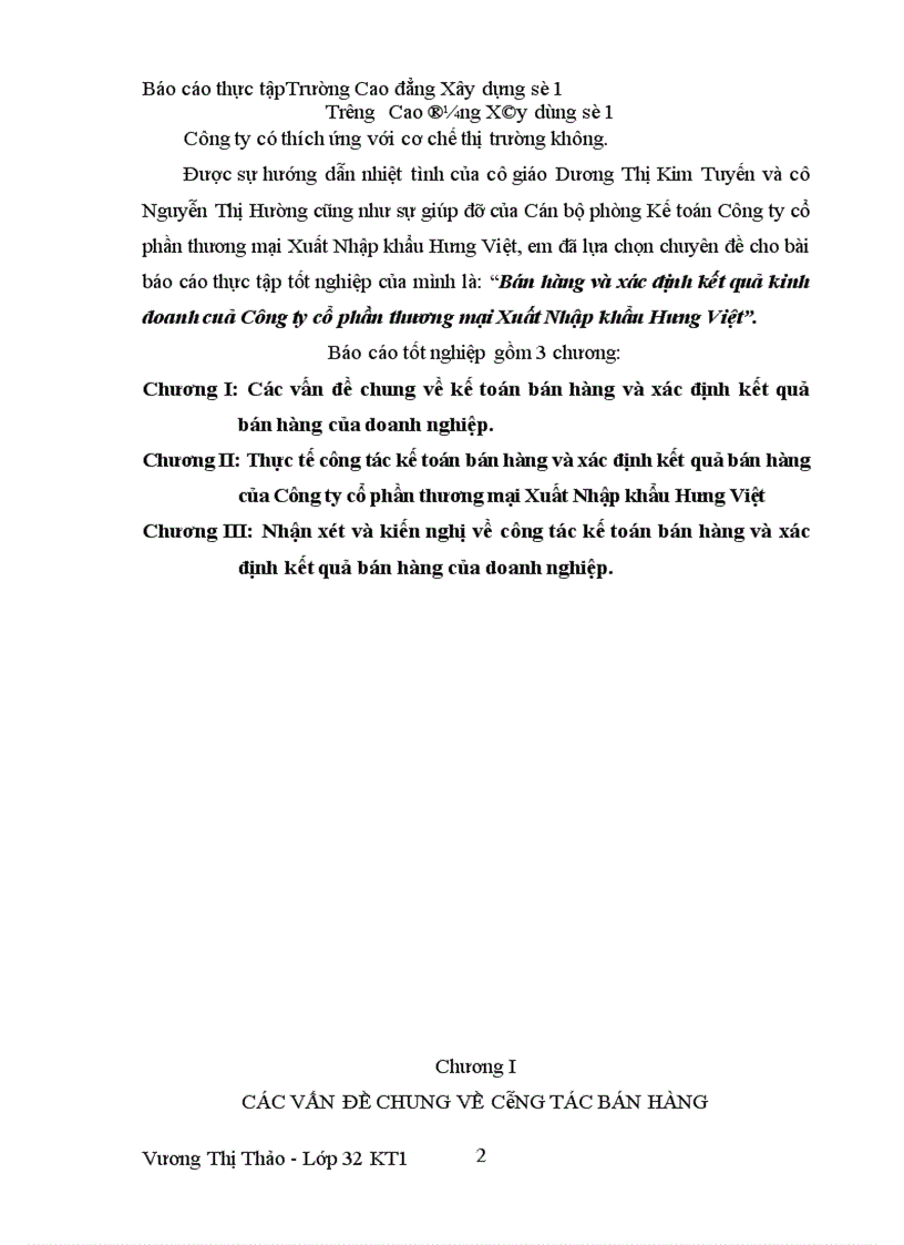 image for page Bán hàng và xác định kết quả kinh doanh cuả Công ty cổ phần thương mại Xuất Nhập khẩu Hưng Việt