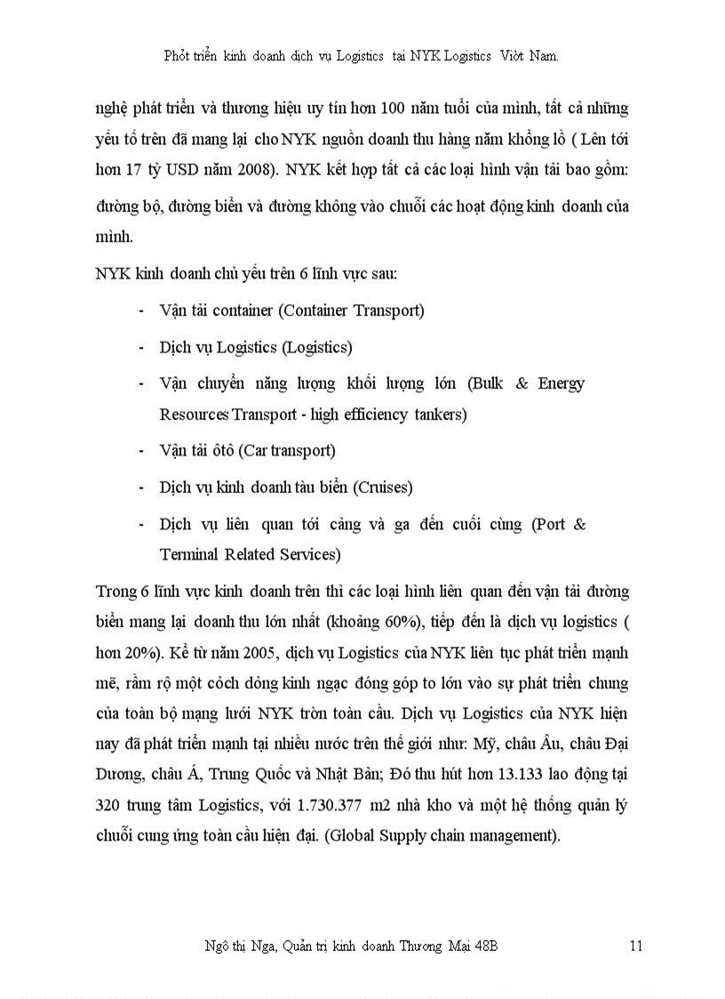 image for page Phát triển kinh doanh dịch vụ Logistics tại công ty NYK Logistics Việt Nam