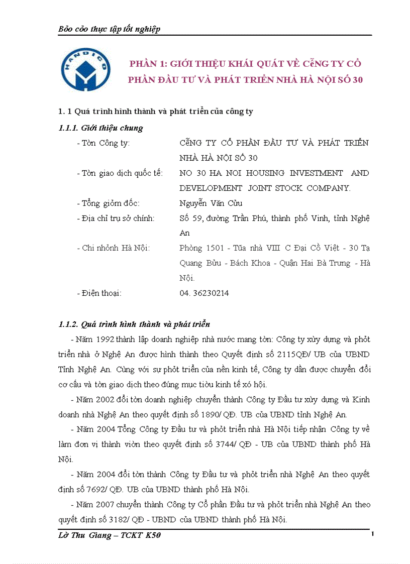 image for page Thực tập tốt nghiệp: công ty cổ phần đầu tư và phát triển nhà hà nội số 30