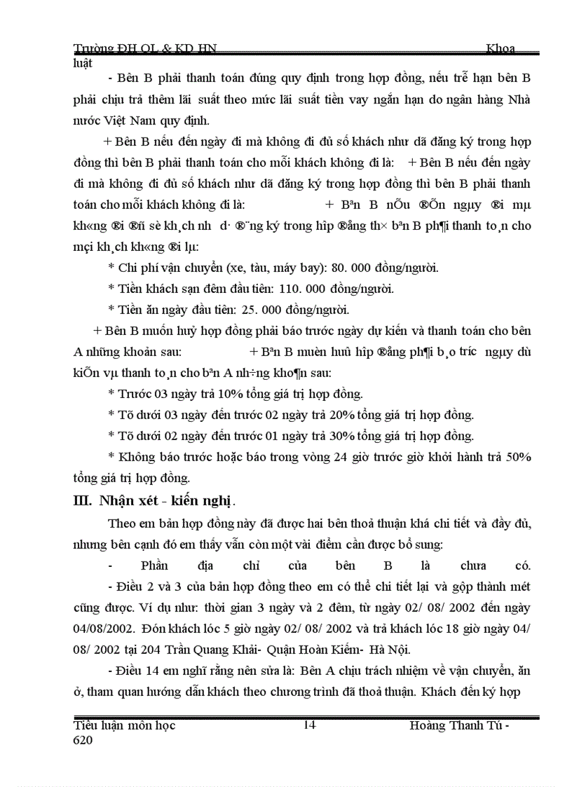 image for page Phân tích bản hợp đồng kinh tế phục vụ khách du lịch của Công ty Du lịch dịch vụ Hồng hà và công ty TNHH Hành tinh xanh