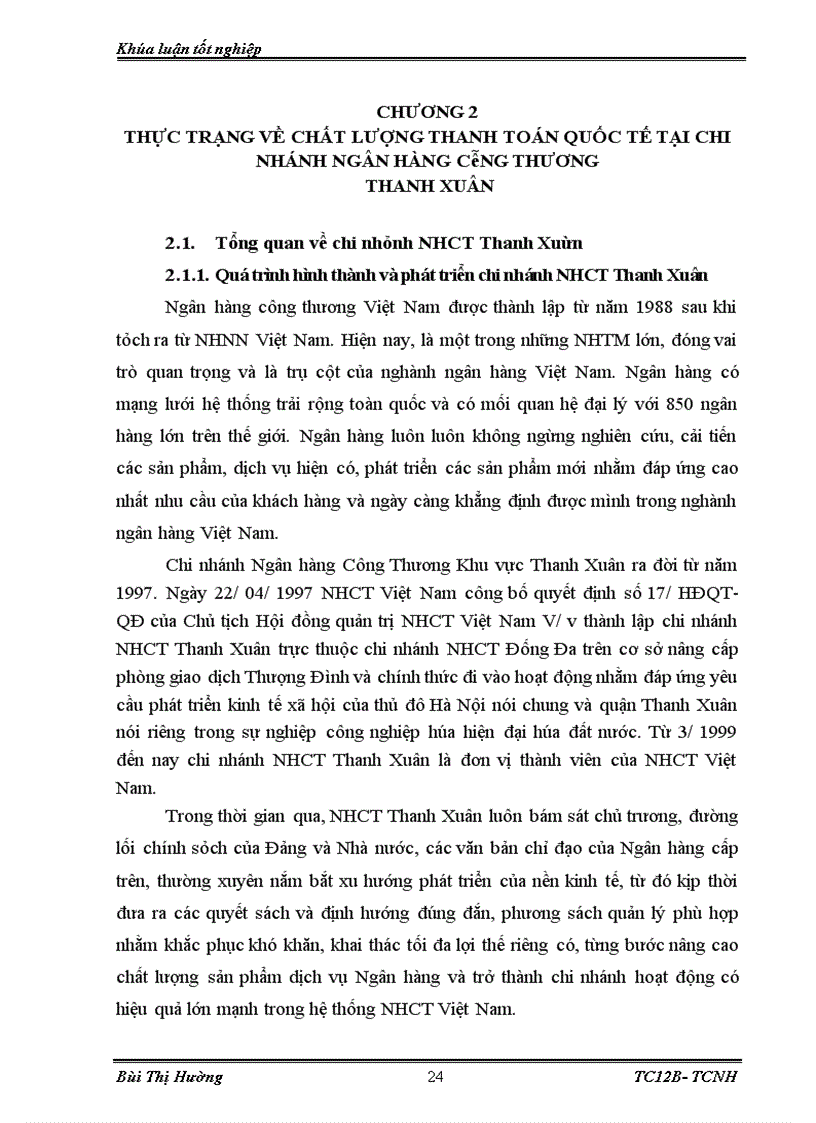 image for page Giải pháp nâng cao chất lượng thanh toán quốc tế tại chi nhánh Ngân hàng công thương Thanh Xuân
