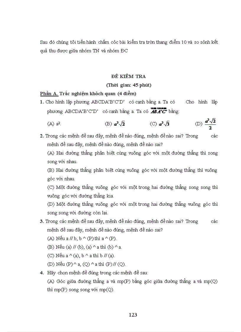 image for page Xây dựng và sử dụng hệ thống câu hỏi, bài tập phân hoá khi dạy học Quan hệ vuông góc trong không gian ở lớp 11 trường THPT