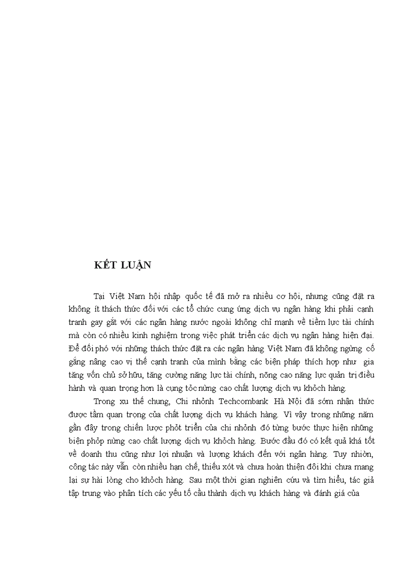 image for page Chất lượng dịch vụ khách hàng tại Chi nhánh Techcombank Hà Nội