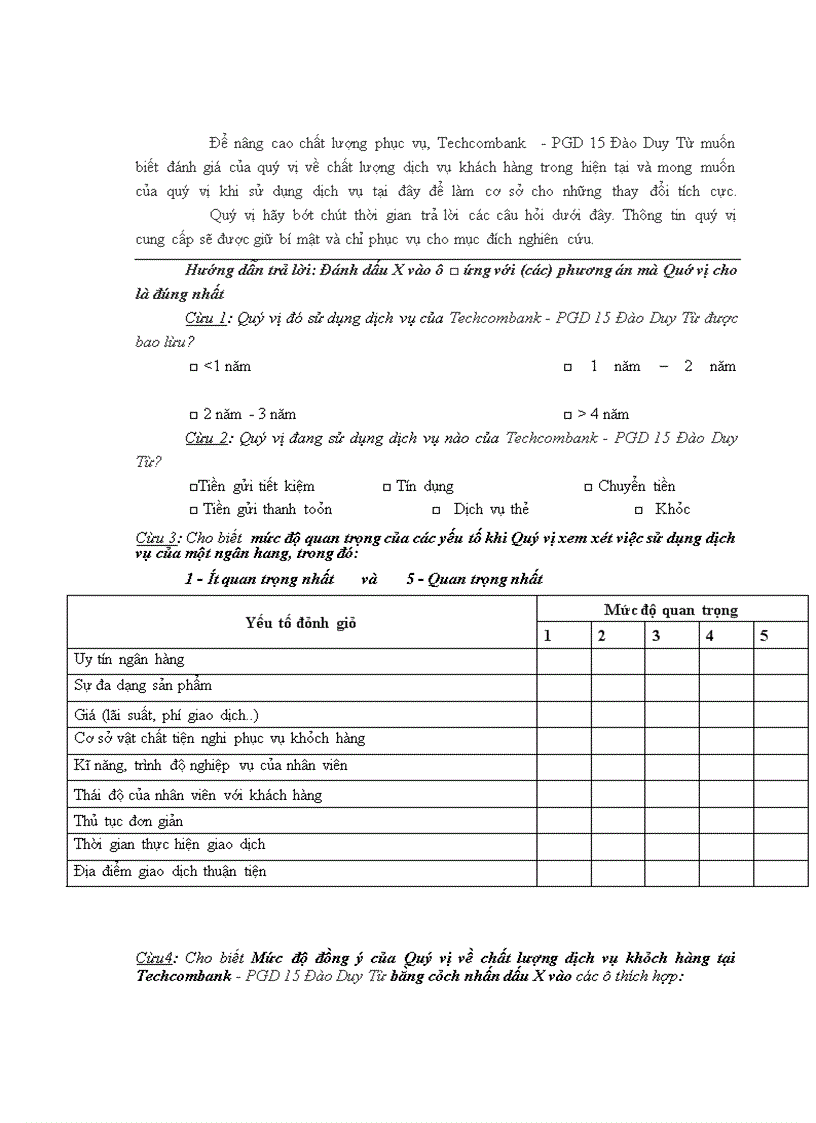 image for page Chất lượng dịch vụ khách hàng tại Chi nhánh Techcombank Hà Nội