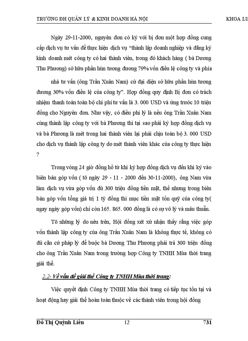 image for page Tranh chấp về hợp đồng thành lập công ty, trình tự góp vốn trong công ty TNHH Mùa thời trang