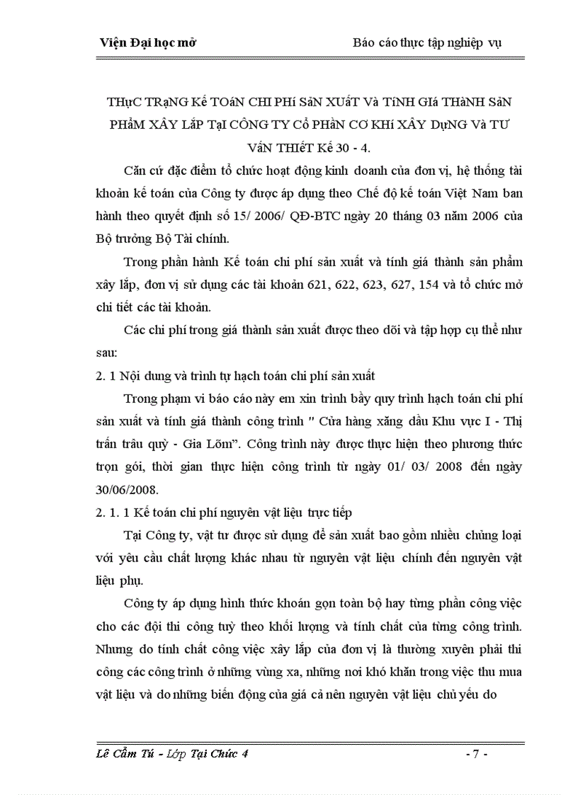 image for page Kế toán chi phí sản xuất v à tính giá thành sản phẩm t ại Công ty cổ phần c ơ kh í xây dựng và tư vấn thiết kế 30– 4