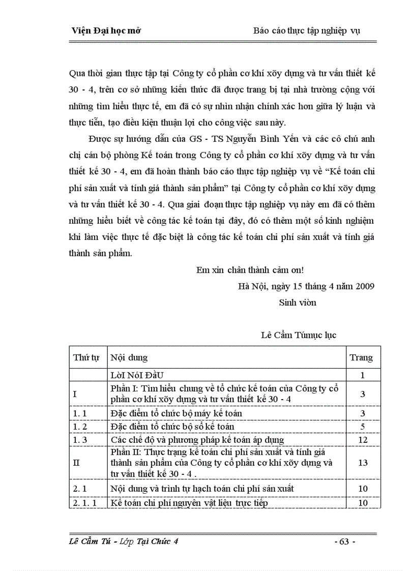 image for page Kế toán chi phí sản xuất v à tính giá thành sản phẩm t ại Công ty cổ phần c ơ kh í xây dựng và tư vấn thiết kế 30– 4