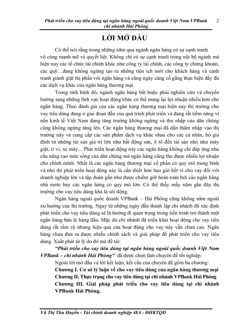 image for page Phát triển cho vay tiêu dùng tại ngân hàng ngoài quốc doanh Việt Nam VPBank chi nhánh Hải Phòng