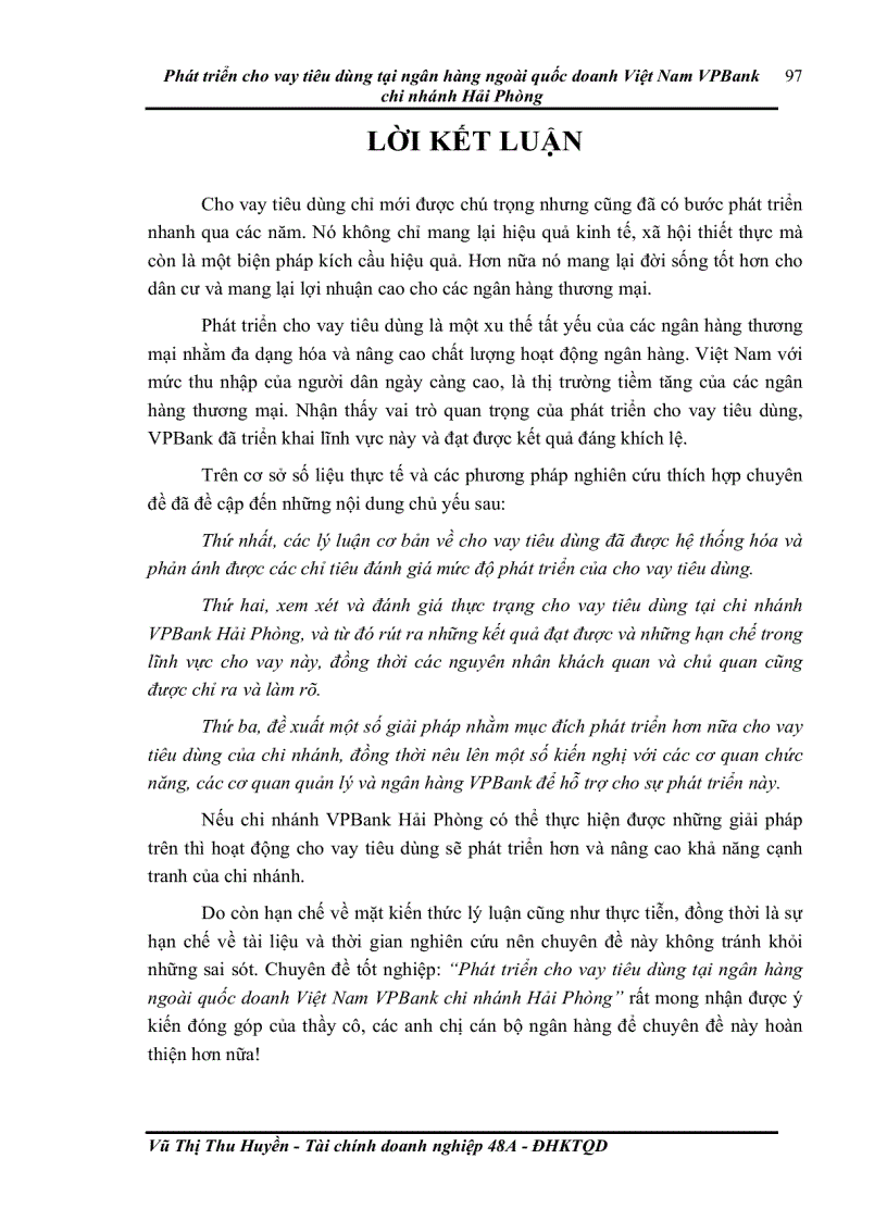 image for page Phát triển cho vay tiêu dùng tại ngân hàng ngoài quốc doanh Việt Nam VPBank chi nhánh Hải Phòng