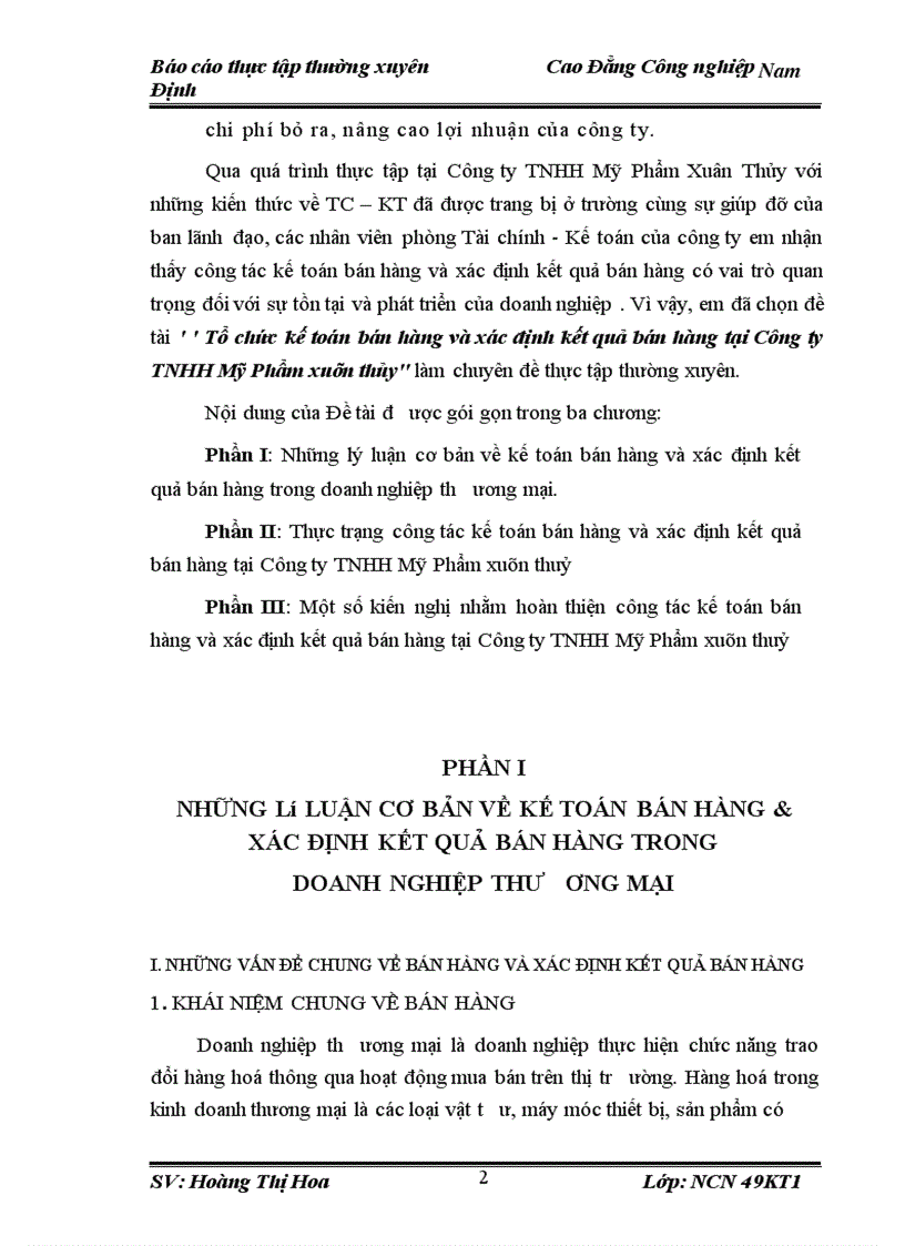 image for page Tổ chức kế toỏn bỏn hàng và xỏc định kết quả bỏn hàng tại Cụng ty TNHH Mỹ Phẩm xuõn thủy