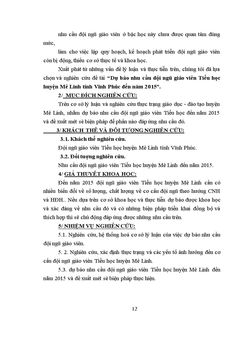 image for page Dự báo nhu cầu đội ngũ giáo viên Tiểu học huyện Mê Linh tỉnh Vĩnh Phúc đến năm 2015
