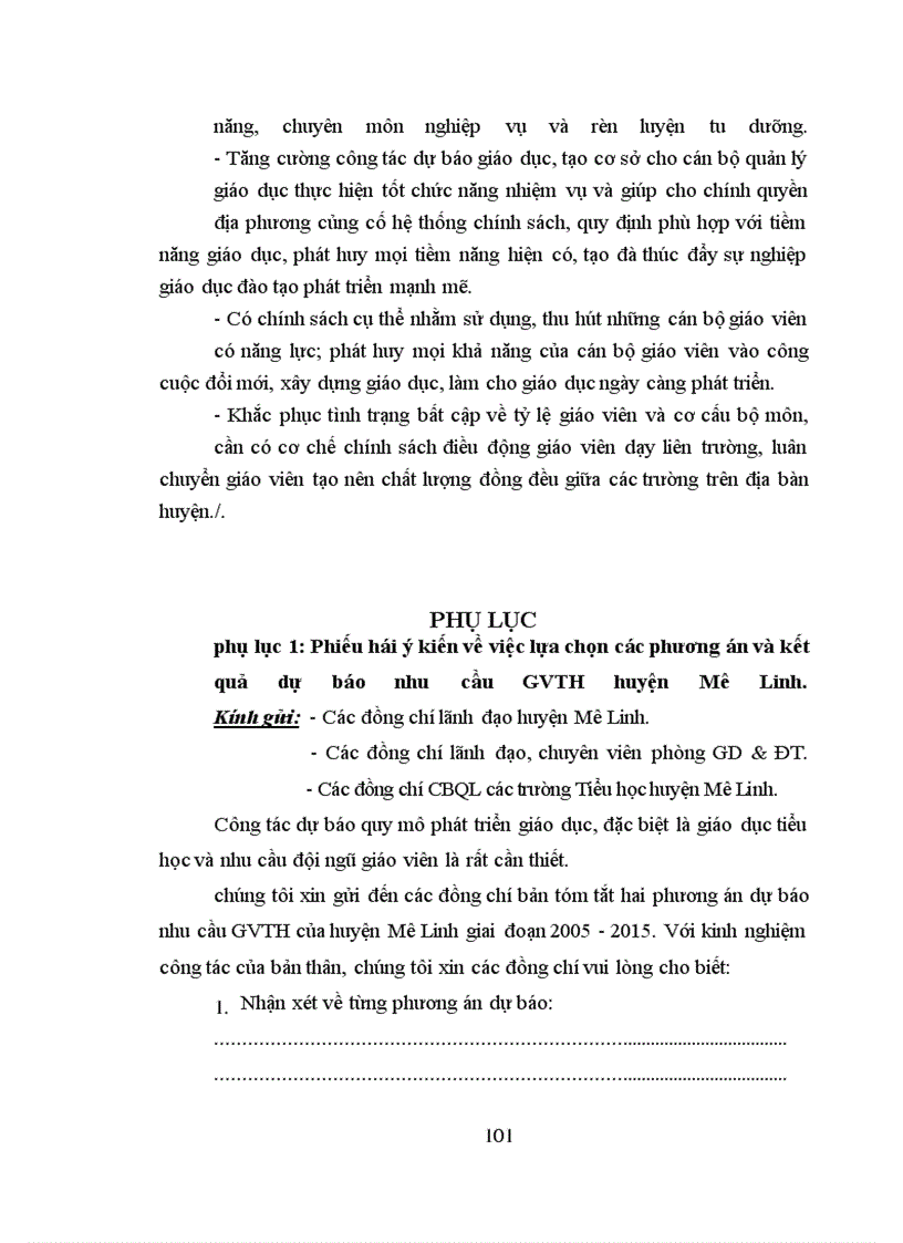 image for page Dự báo nhu cầu đội ngũ giáo viên Tiểu học huyện Mê Linh tỉnh Vĩnh Phúc đến năm 2015
