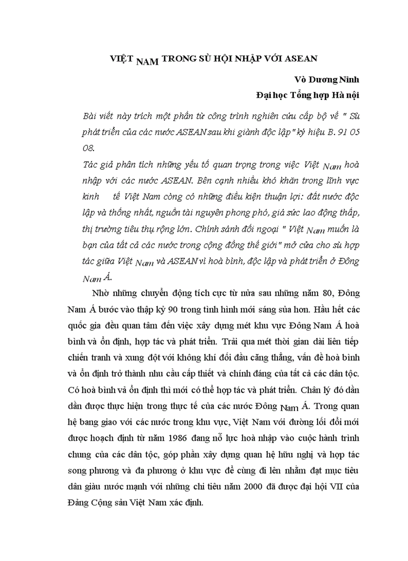 image for page Việt Nam trong sự hội nhập với ASEAN