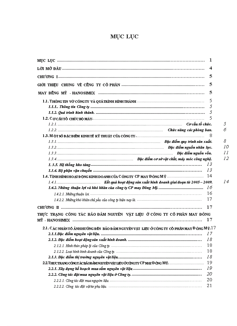 image for page Thực trạng công tác bảo đảm nguyên vật liệu ở công ty cổ phần may đông mỹ - hanosimex