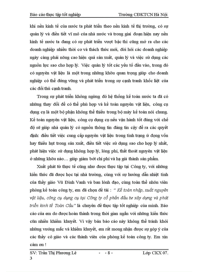 image for page Kế toán nhập, xuất nguyên vật liệu, công cụ dụng cụ tại Công ty cổ phần đầu tư xây dựng và phát triển kinh tế Toàn Cầu