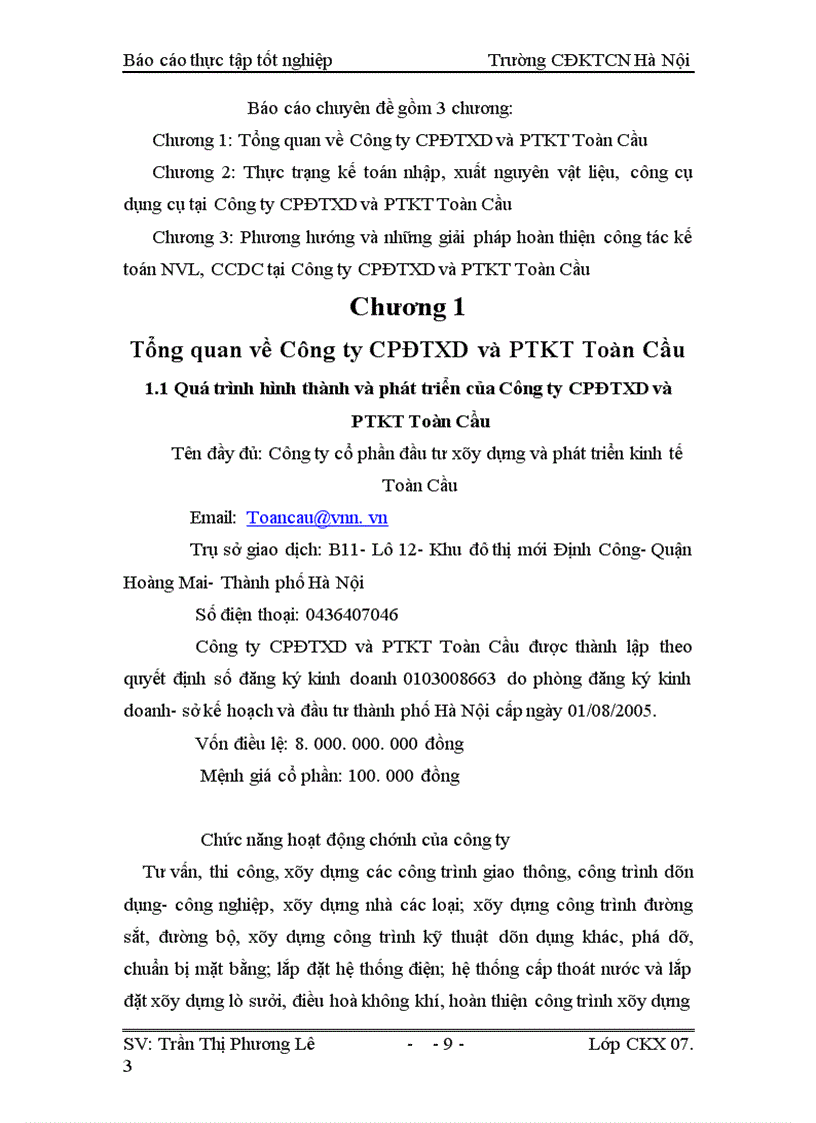 image for page Kế toán nhập, xuất nguyên vật liệu, công cụ dụng cụ tại Công ty cổ phần đầu tư xây dựng và phát triển kinh tế Toàn Cầu