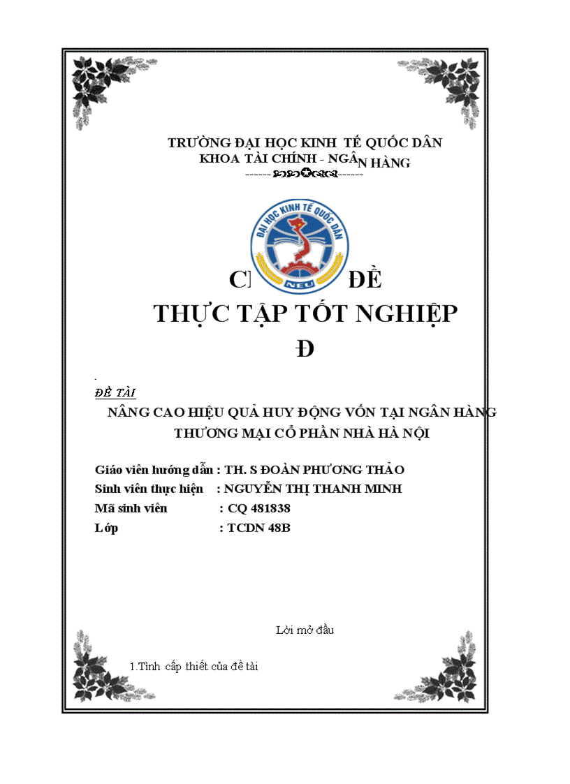 image for page Nâng cao hiệu quả huy động vốn tại ngân hàng Thương mại cổ phần Nhà Hà Nội