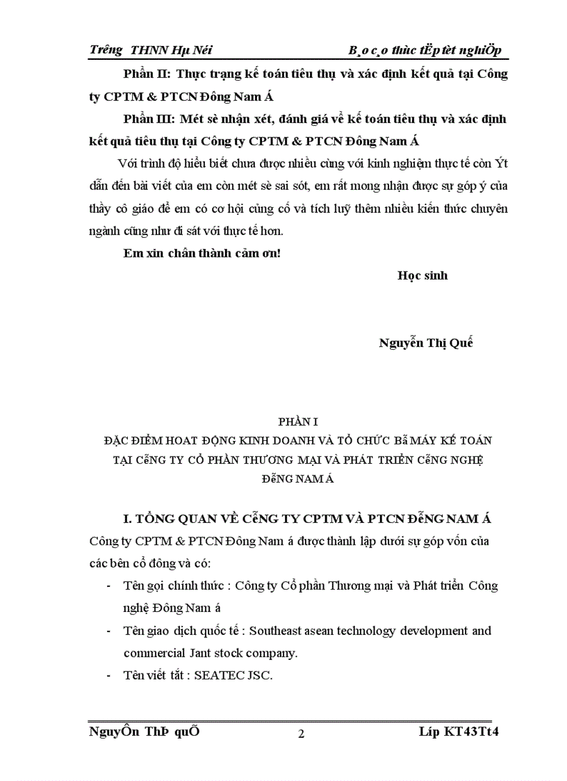 image for page Thực trạng kế toán tiêu thụ và xác định kết quả tại Công ty CPTM & PTCN Đông Nam á