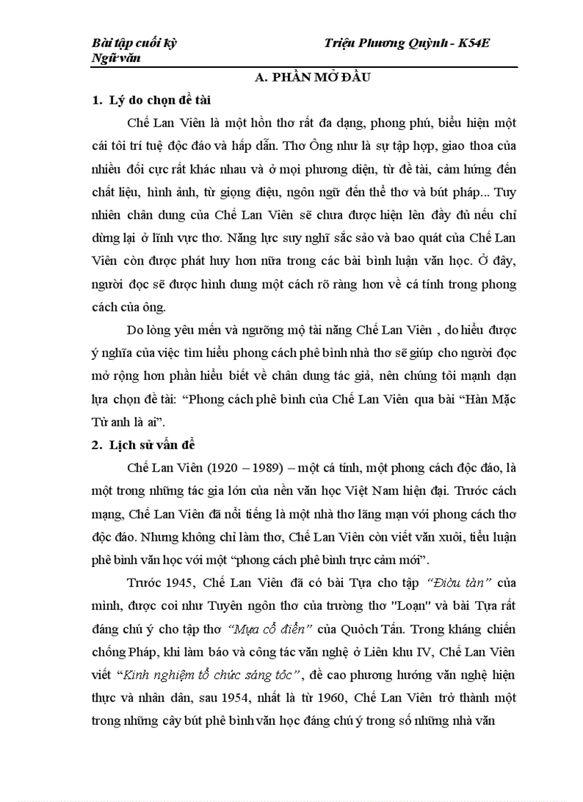 image for page Phong cách phê bình của Chế Lan Viên qua bài “Hàn Mặc Tử anh là ai”