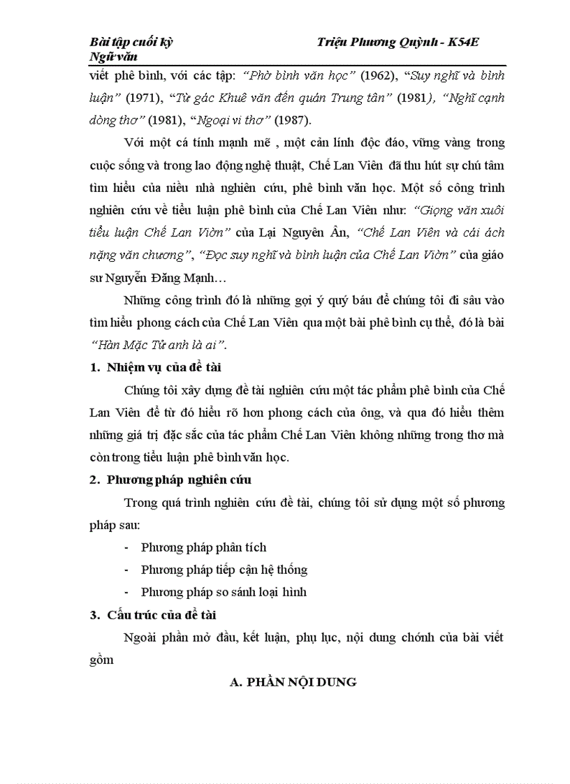 image for page Phong cách phê bình của Chế Lan Viên qua bài “Hàn Mặc Tử anh là ai”