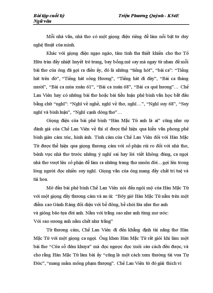 Phong cách phê bình của Chế Lan Viên qua bài “Hàn Mặc Tử anh là ai”
