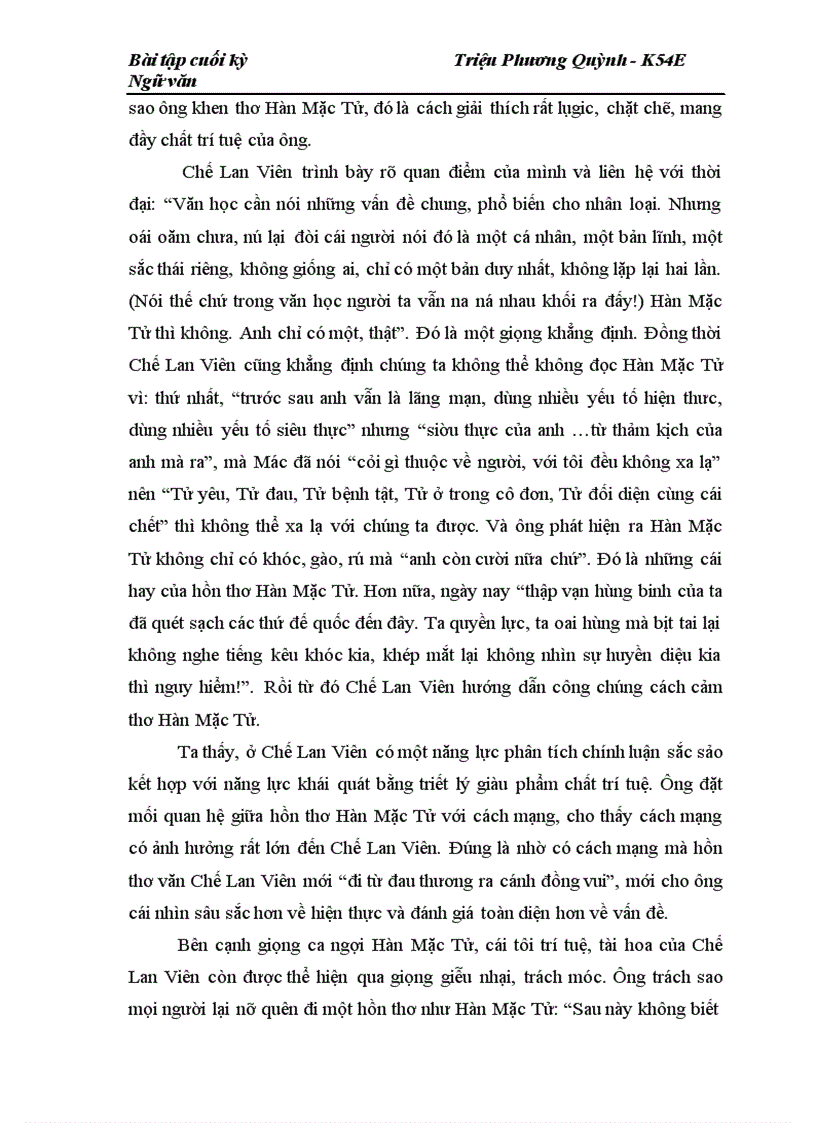 Phong cách phê bình của Chế Lan Viên qua bài “Hàn Mặc Tử anh là ai”