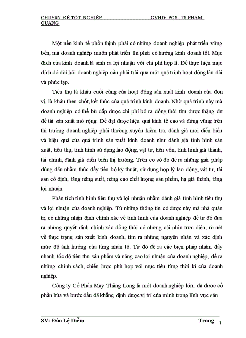 image for page Phân tích tình hình tiêu thụ và lợi nhuận tại Công ty Cổ Phần May Thăng Long