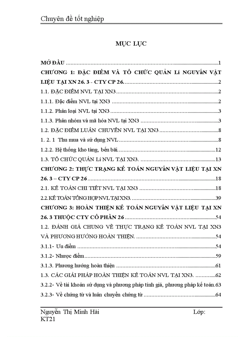Hoàn thiện kế toán NVL tại Xí Nghiệp 26.3 – cty CP 26