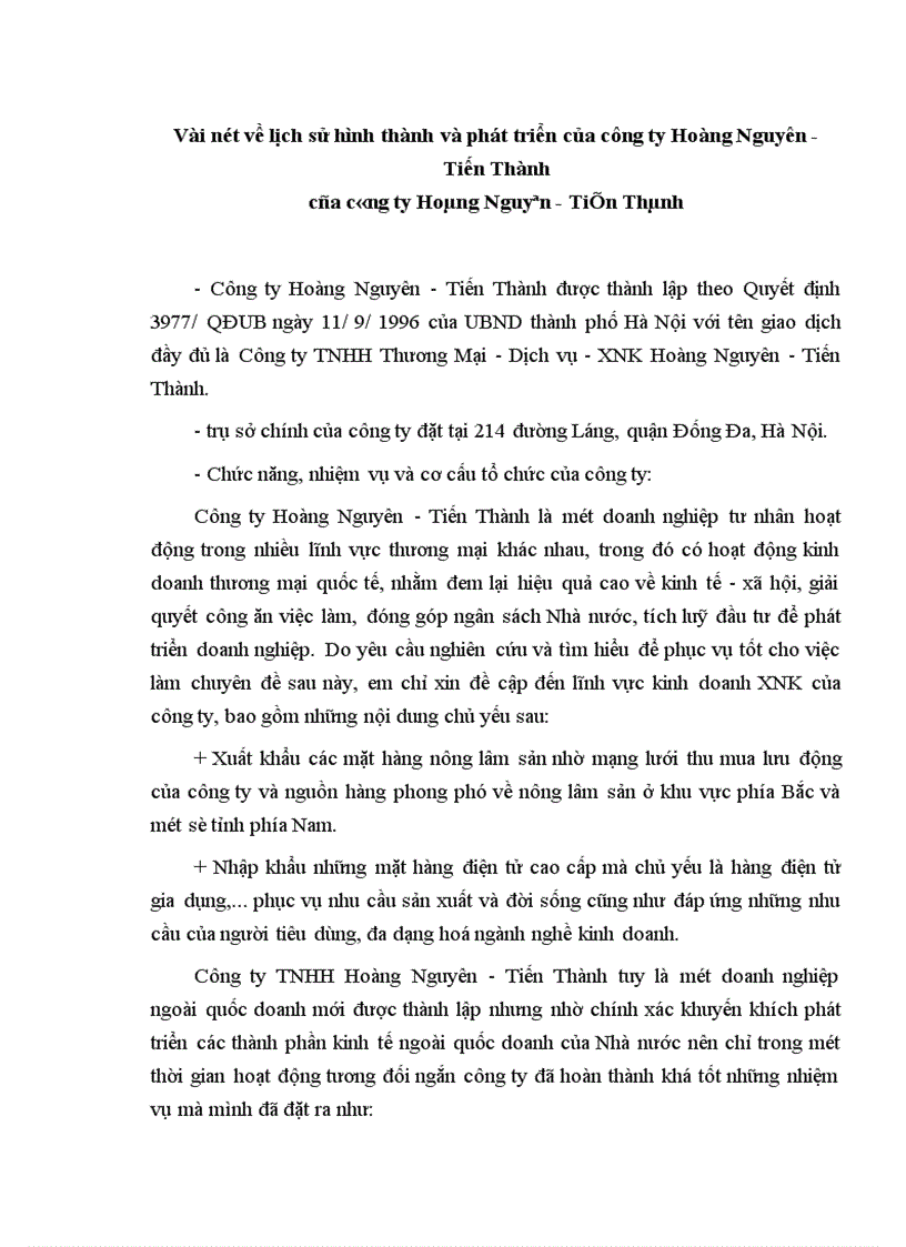 image for page Đánh giá sơ bộ kết quả hoạt động kinh doanh XNK của công ty Hoàng Nguyên - Tiến Thành