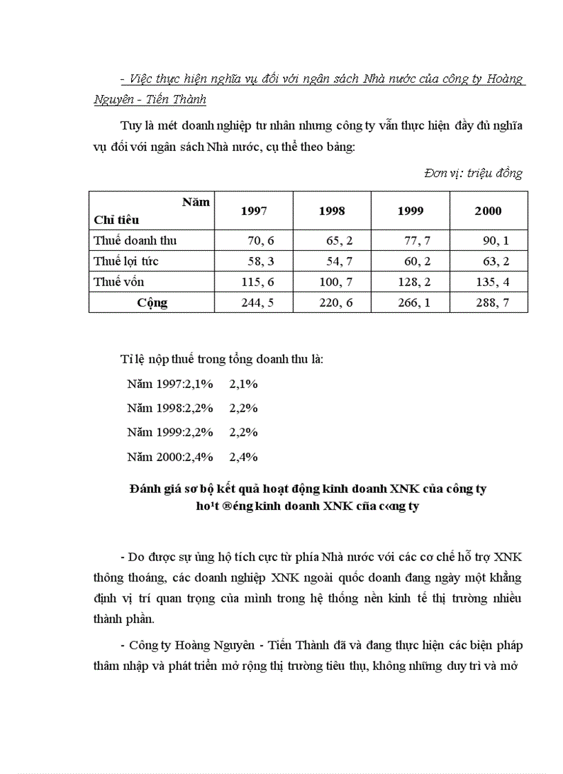 image for page Đánh giá sơ bộ kết quả hoạt động kinh doanh XNK của công ty Hoàng Nguyên - Tiến Thành