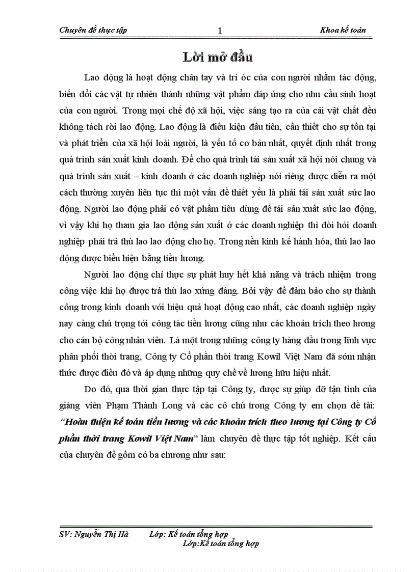 image for page Hoàn thiện kế toán tiền lương và các khoản trích theo lương tại Công ty Cổ phần thời trang Kowil Việt Nam