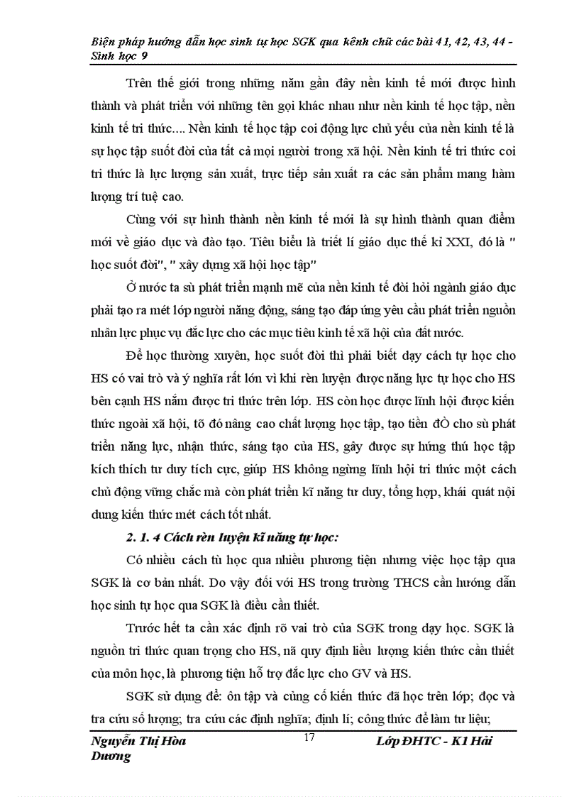 image for page Biện pháp hướng dẫn học sinh tự học SGK qua kênh chữ khi dạy bài 41, 42, 43, 44 - Sinh học 9