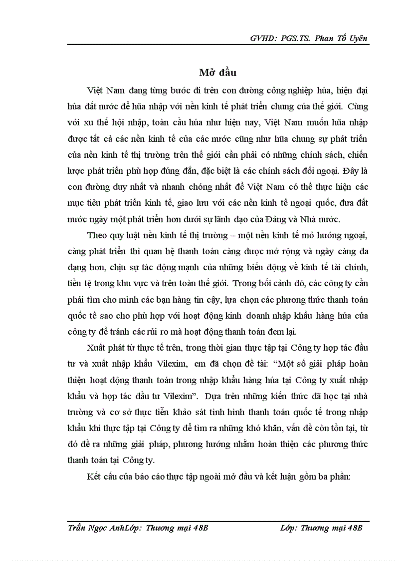Một số giải pháp hoàn thiện hoạt động thanh toán trong nhập khẩu hàng hóa tại Công ty xuất nhập khẩu và hợp tác đầu tư Vilexim