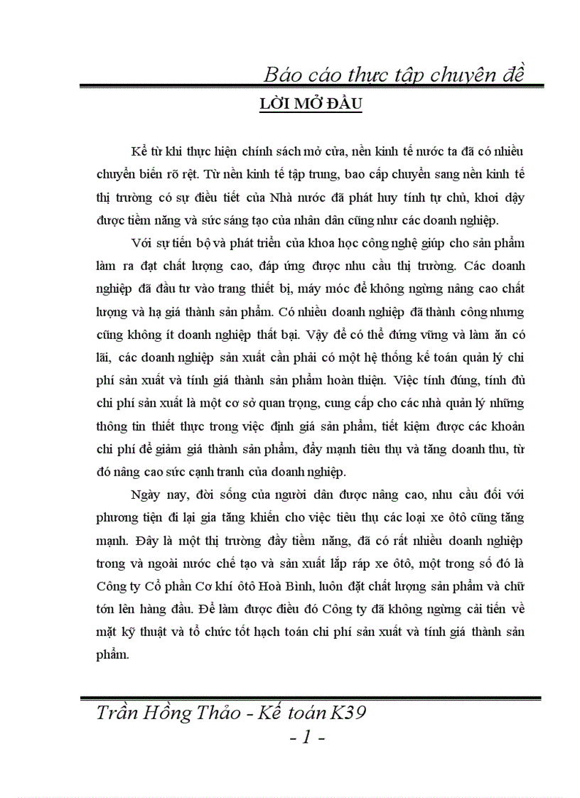 image for page Hoàn thiện kế toán chi phí sản xuất và tính giá thành sản phẩm tại Công ty Cổ phần Cơ khí ôtô Hoà Bình
