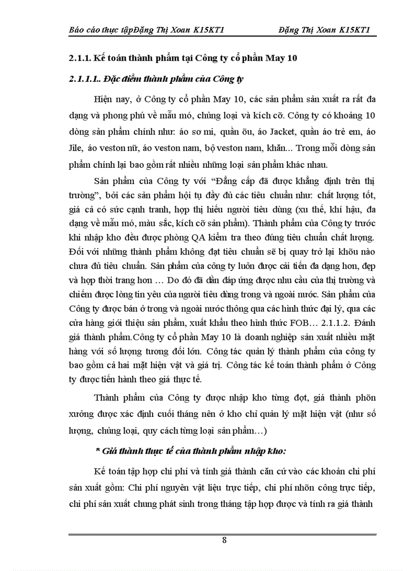 image for page Kế toán thành phẩm, tiêu thụ thành phẩm và xác định kết quả tiêu thụ tại Công ty CP May 10