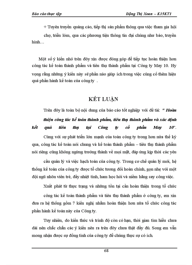image for page Kế toán thành phẩm, tiêu thụ thành phẩm và xác định kết quả tiêu thụ tại Công ty CP May 10