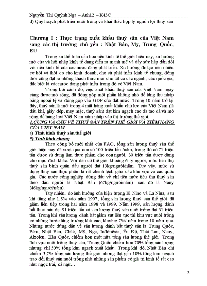 image for page Thực trạng xuất khẩu thuỷ sản của Việt Nam sang các thị trường chủ yếu : Nhật Bản, Mỹ, Trung Quốc, EU