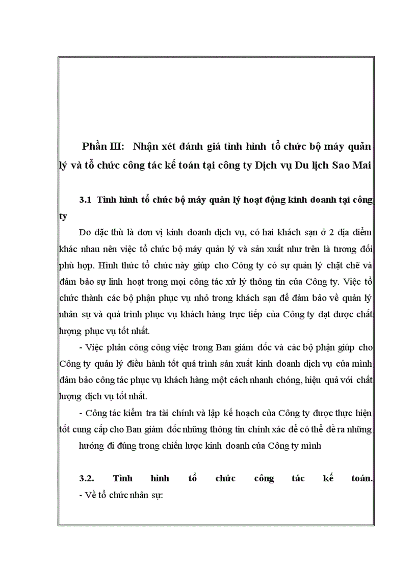 image for page Nhận xét, đánh giá về tình hình tổ chức bộ máy quản lý và tổ chức công tác kế toán tại công ty Dịch vụ Du lịch Sao Mai